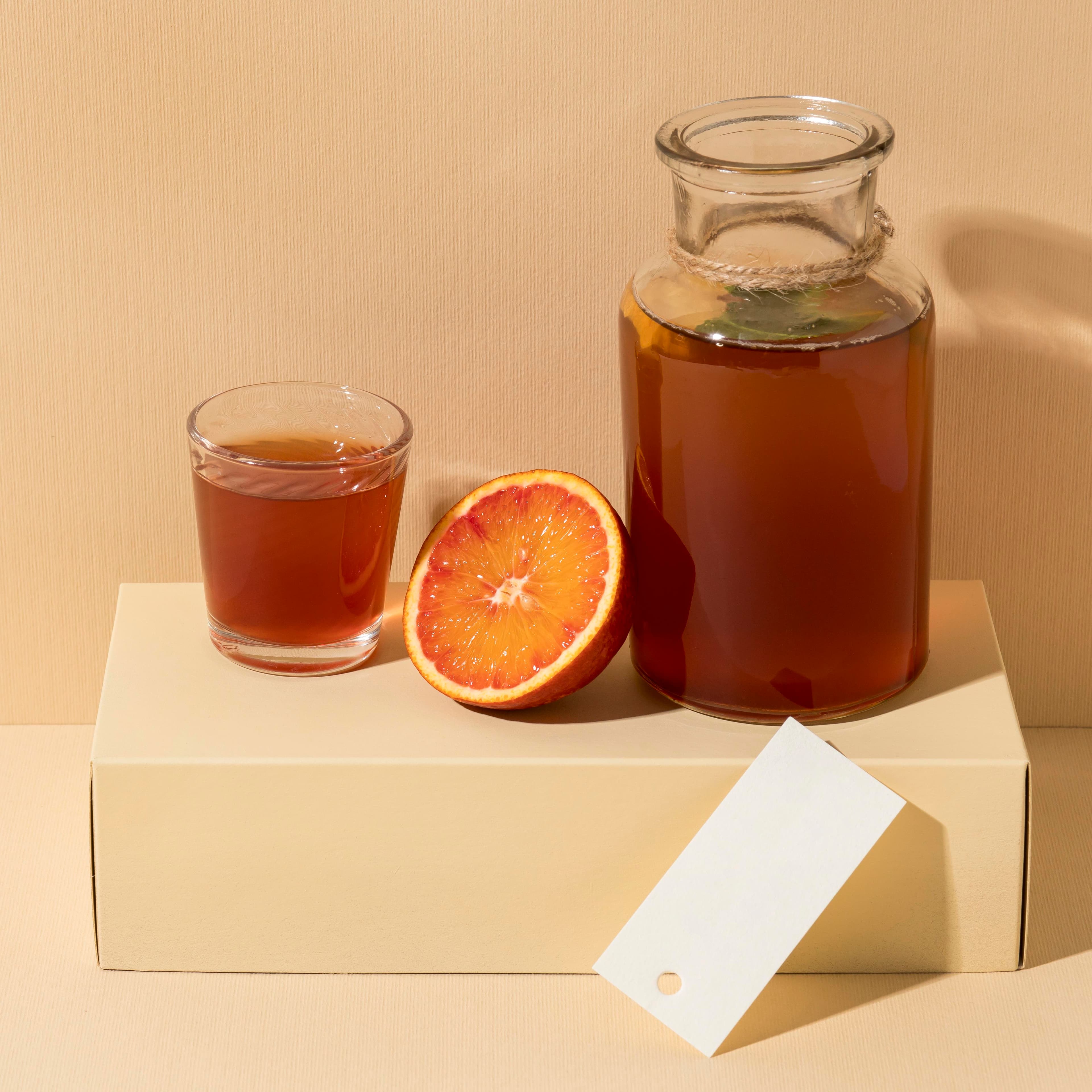 Bottled drinks arranged with printed product labels