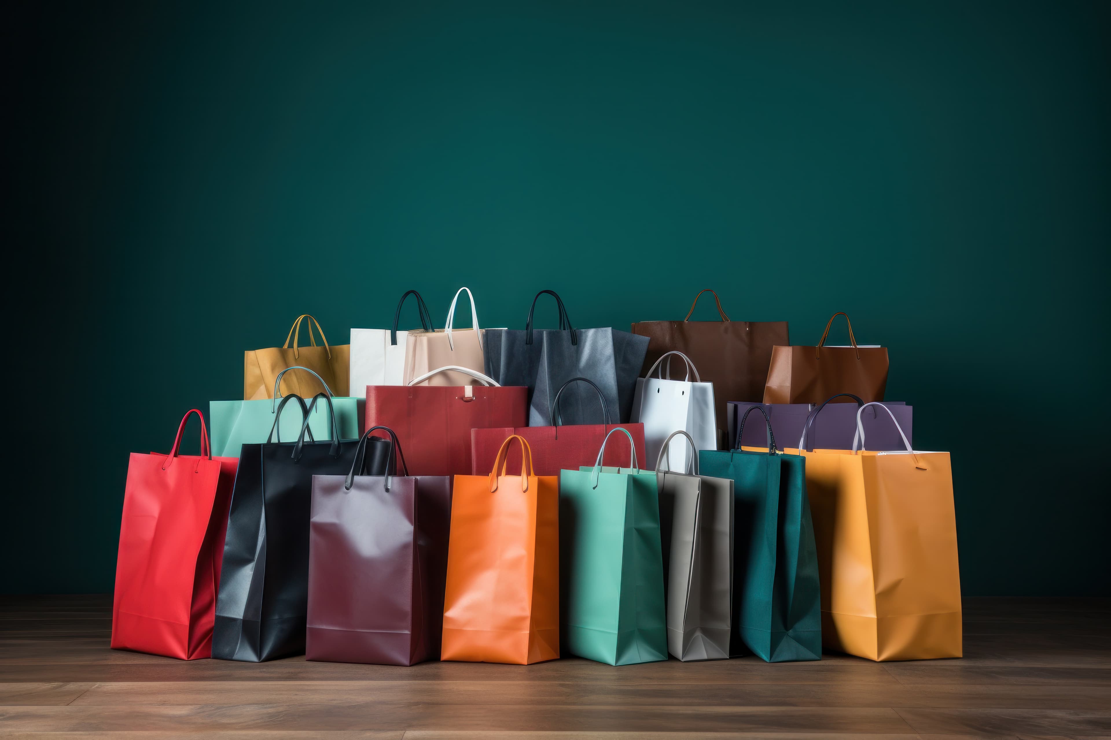 Colourful branded paper shopping bags